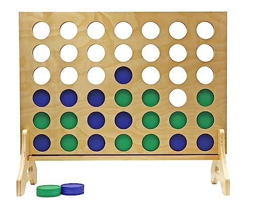 Giant 4 in a Row Game for Family & Adults – Tailgating Pros Jumbo Natural Wooden Four in a Row Indoor Outdoor Yard Game for Family Party Fun, Portable Activities for Patio, Backyard, and Camping - color: Blue / Kelly