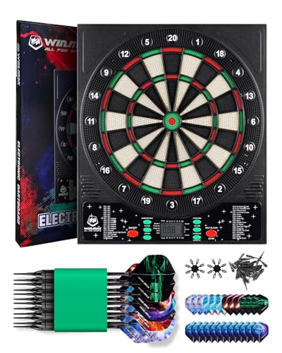 WIN.MAX Electronic Dart Board, Soft Tip Digital Dartboard for Adults, 34 Games 355 Variants Auto Scoring, 12 Darts 100 Tips, Adapter/Batteries, LCD Display Wall Mount for Home Bar Party Game Room