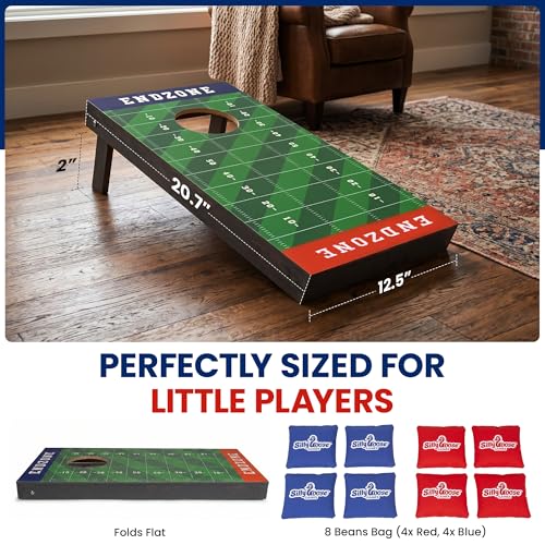 Kids Cornhole Board Set - 20.7”x12.5” Football Edition 2 Foldable MDF Boards + 8 All-Weather Bean Bags - Portable Bean Bag Toss for Indoor & Outdoor Games - Family Yard Game for Tailgate & Lawn Games