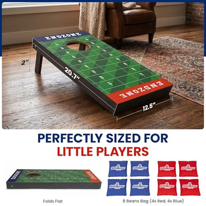 Kids Cornhole Board Set - 20.7”x12.5” Football Edition 2 Foldable MDF Boards + 8 All-Weather Bean Bags - Portable Bean Bag Toss for Indoor & Outdoor Games - Family Yard Game for Tailgate & Lawn Games