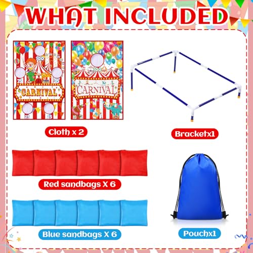 Carnival Games 2 in 1 Bean Bag Toss with 12 Bean Bags for Boys Girls Outdoor Cornhole Circus Game Set Portable Toss Games for Throwing Carnival Theme Party