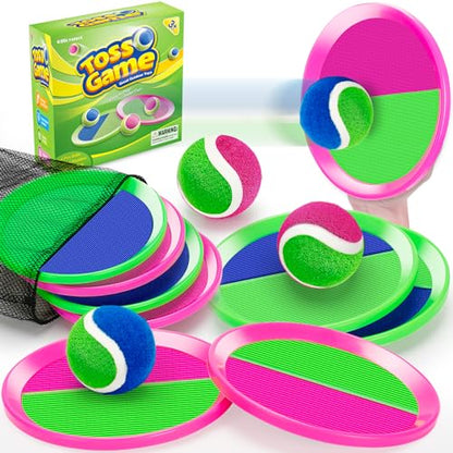 Officygnet Ball Catch Game, Kids Toss Game for Ages 3 4 5 6 7 8-12 Year Old Boy Girl, Catching Ball Set with 4 Paddles for Outdoor Toys/Yard Games/Beach Toys/Pool Toys for Kids Easter Birthday Gifts - style: 4 Paddles 4 Balls
