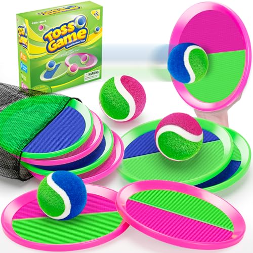 Officygnet Ball Catch Game, Kids Toss Game for Ages 3 4 5 6 7 8-12 Year Old Boy Girl, Catching Ball Set with 4 Paddles for Outdoor Toys/Yard Games/Beach Toys/Pool Toys for Kids Easter Birthday Gifts - style: 4 Paddles 4 Balls