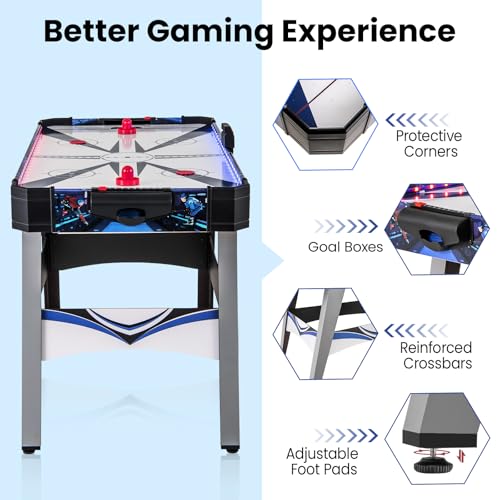 KOTEK 54 Inch Air Hockey Table, Light-Up Table Hockey with Digital Led Scoreboard & Powerful 12V Motor, Hockey Table Game for Game Room, Home & Office, Includes 2 Pucks & 2 Pushers