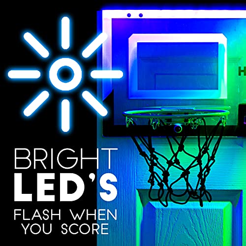 Franklin Sports Over The Door Indoor LED Basketball Hoops-Steel Rim Mini Basket-Includes Ball and Pump-Light Up Backboard - style: Light Up Double Hoops