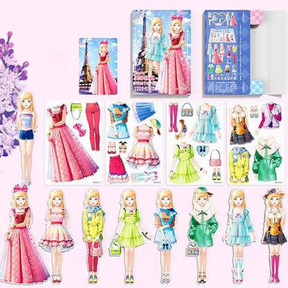 Magnetic Dress Up Paper Doll,Magnet Princess Dress Up Dolls for Girls Ages 4-7 Kids,Travel Activities Road Trip Car Ride Interactive Learning Created Imagine Set Birthday Gift - color: A Set