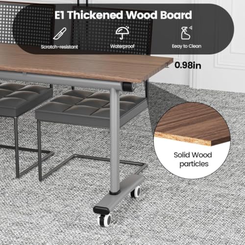 Folding Conference Table with Wheels, Mobile Flip-Top Training Table, Modular Space-Saving Meeting Table for Office, Classroom, Seminar, Library (10, Walnut, 55IN) - color: Walnut, size: 55IN