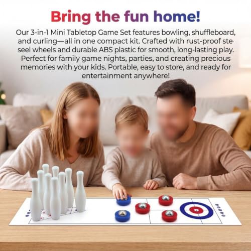 Minhe Tabletop Shuffleboard Bowling Game Interactive Family Game Set With Multiple Playmats For Indoor Enjoyment Bowling Set