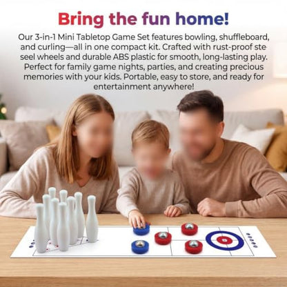 Minhe Tabletop Shuffleboard Bowling Game Interactive Family Game Set With Multiple Playmats For Indoor Enjoyment Bowling Set