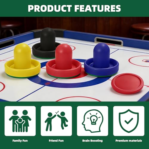 4 Set Air Hockey Pucks and Paddles Air Hockey Strikers Pushers Air Hockey Table Replacement Accessories with 2 Sets of 76mm Push Handles and 2 Sets of 96mm Push Handles, All Containing 64mm Balls