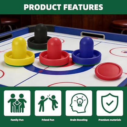 4 Set Air Hockey Pucks and Paddles Air Hockey Strikers Pushers Air Hockey Table Replacement Accessories with 2 Sets of 76mm Push Handles and 2 Sets of 96mm Push Handles, All Containing 64mm Balls