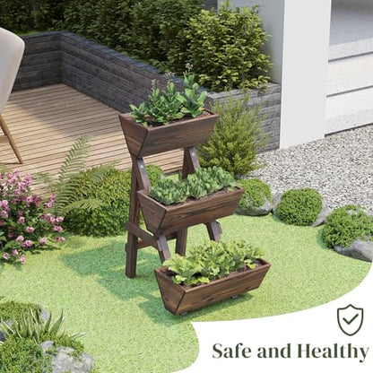 3-Tier Wooden Vertical Raised Garden Bed with Legs, Tiered Planter Box, Vertical Garden Planter,Wood Plant Stand Wood Flower Rack for Patio, Balcony, Freestanding. (Carbonized-Small) - color: Carbonized, size: Small