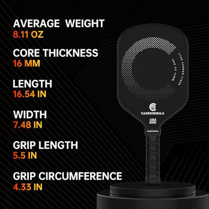 Pro C5 Pickleball Paddles, T700 Carbon Fiber Pickleball Paddle with a 16mm Power Polymer Core, The Pickle Ball Racket Designed for Ultimate Spin & Consistency, USAPA Approved
