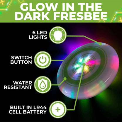 Toysery Light Up Flying Disc - LED Frisbee, Glow in the Dark, Easy to Use, Ideal Camping Game, Fun Outdoor/Indoor Birthday Toys for Boys/Girls/Kids/Adults, 175g
