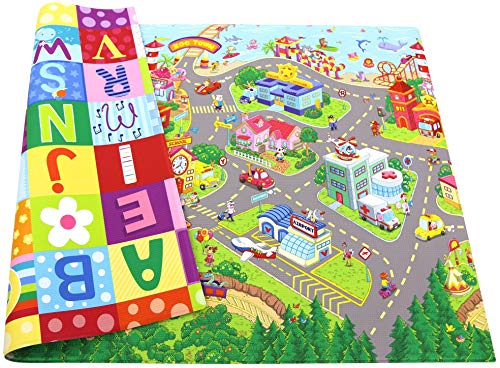 Baby Care Play Mat (Large, Playful - Zoo Town) 82'' x 55'' Original One-Piece Reversible Rollable Waterproof Play Mat for Infants, Babies, Toddler, and Kids - color: Playful - Zoo Town, size: Large