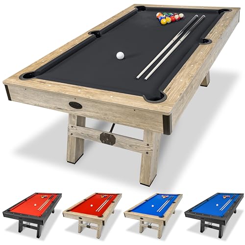 GoSports 7 ft Pool Tables with Wood Finish - Choose Your Style - Modern Billiards Table with 2 Cue Sticks, Balls, Rack, Felt Brush and Chalk - style: Black, Brown Wood Finish