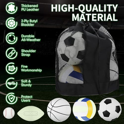 Sratte 5 Pcs Glow in The Dark Sport Ball Set for Kid Teen Official Size Football Basketball Soccer Ball Volleyball Baseball with Carry Bag and Pump Back to School Gift
