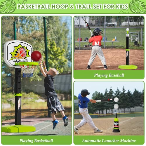 Outdoor Sport Toys Light Up Archery & Toddler Basketball Hoop and Tee Ball Set for Boy Bow and Arrow Set with 10 Suction Cup Arrows Baseball Tee with Automatic Pitching Machine Christmas Birthday Gift