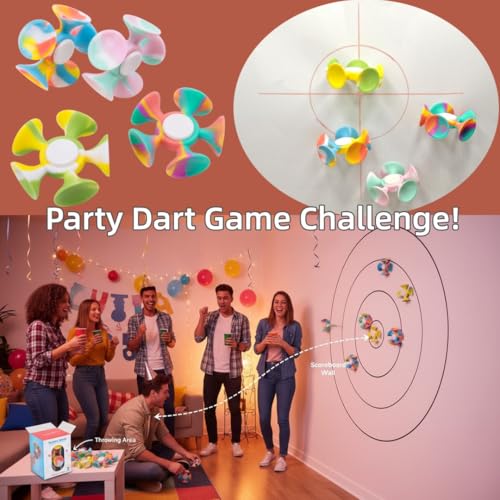 4 Pack Fidget Spinner with Suction Cup - Safe and Soft Sensory Anxiety Relief Toy for Adults and Kids 8-12 | Perfect Suction Dart Target Game, Classroom Focus Tool & Party Favors
