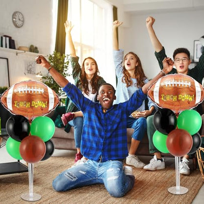 Football Party Balloons Stand Kit 2 Sets with 2 Rugby Ball Foil Balloons Football Themed Party Balloon Centerpiece for Tables for Game Sports Graduation Birthday Footballs Themed Decorations - style: Football