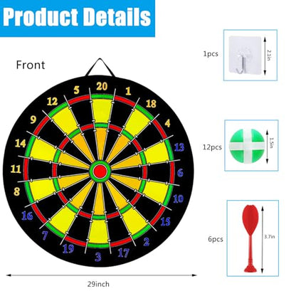 29" Large Dart Board Game Set for Kids, Kids Double-Sided Dart Board Toys with Sticky Balls and Darts, Party Favor Supplies, Indoor Outdoor Sport Fun Party Game Toys for Kids Boys Girls Ages 3-12