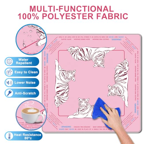 Preppy Pink and White Tiger Mahjong Mat for Table with Rules, 33×33 Inches | Anti-Slip, Waterproof, Noise-Reducing Table Cover for American Mahjong, Poker, Board Games , Dominoes, and Card Games - color: Pink-1