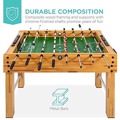 Best Choice Products Foosball Table for Kids and Adults, Game Room Soccer Game Table w/ 2 Balls, 2 Cup Holders, Ergonomic Handles, Chrome Finished Metal Bars - color: Light Brown