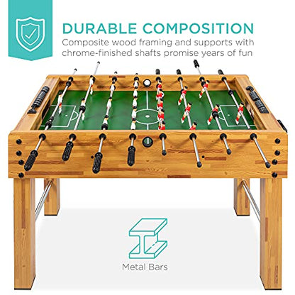 Best Choice Products Foosball Table for Kids and Adults, Game Room Soccer Game Table w/ 2 Balls, 2 Cup Holders, Ergonomic Handles, Chrome Finished Metal Bars - color: Light Brown