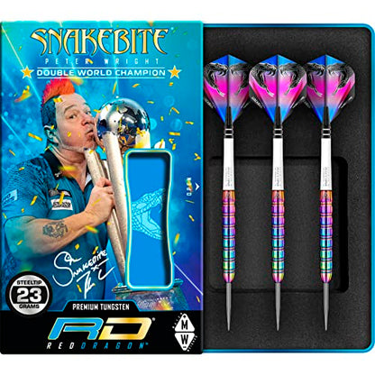 RED DRAGON Peter Wright Snakebite 1 Professional Darts Set - 85% Tungsten Darts with Flights & Shafts - Available in Soft Tip 16g Barrel/18g Full Weight and Steel Tip 22g - 24g - size: 23g