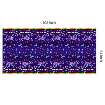 Video Game Party Tablecloth Decorations - Disposable Neon Glow Level Up Game On Birthday Party Supplies Table Cover - 3 Pack (54in x 108in)