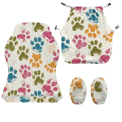 Dog Paw Print Gaming Chair Covers Slipcovers Skin Friendly Breathable Elastic Computer Desk Chair Cover with Armrest Covers for Ergonomic Game Rotating Office Chairs - color: Beige and Multi - Dog Paw