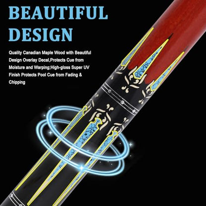 CUEELF Carbon Fiber Pool Cue 2 Pieces Cue Stick with 12.5mm Tip Professional Low Deflection Billiard Pool Sticks with 3/8 * 8 Pin Joint - color: Blue+Red