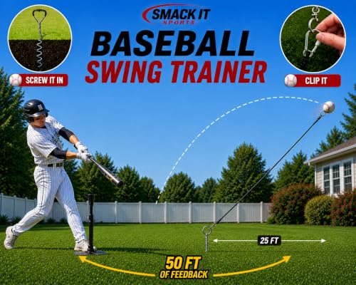 Baseball & Softball Swing Trainer – Practice Your Swing in The Backyard with a Real Ball & Get 50 Feet of Flight Feedback Ages - style: BASEBALL