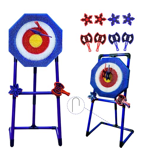 BunnyBoo Family Axe Throwing Game for Backyard Fun | Safe Bristle Target Set with 4 Axes & 4 Darts for Kids & Adults | Lightweight & Portable for Carnival, Camping, Party and Indoor/Outdoor Games - color: Blue 21" Bristle Target