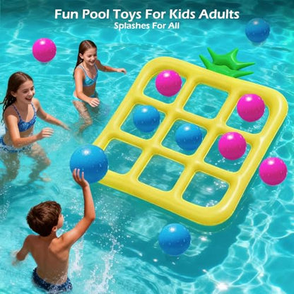 Jasonwell Tic-Tac-Toe Pool Toys Games - Giant Floating Tic Tac Toe Game Float with 10 Balls Pineapple Pool Game Party Toy Floats Yard Field Day Games Outdoor Beach Toys for Adults Teens Kids (Yellow) - color: Yellow
