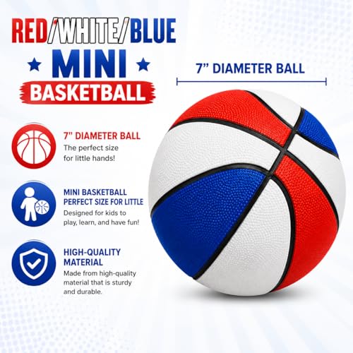 The Dreidel Company Mini Basketball, Red/White/Blue mini Basketball, Sports Lovers, Outdoor Fun, Birthday Parties Events & Gatherings, Party Favors, 7" Ball - size: Single