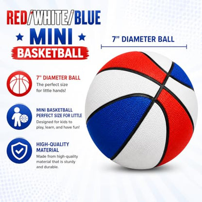 The Dreidel Company Mini Basketball, Red/White/Blue mini Basketball, Sports Lovers, Outdoor Fun, Birthday Parties Events & Gatherings, Party Favors, 7" Ball - size: 4-Pack
