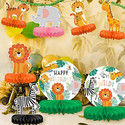 Safari Birthday Decorations Table Centerpiece - Jungle Animals Theme Party Supplies, Honeycomb Table Toppers for Animal Jungle Theme Party Decorations - style: safari