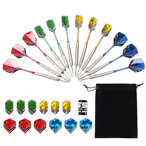 GSE Games & Sports Expert 12 Pcs of 18/24 Grams Steel Tip Darts, Professional Darts Metal Tip Set, Metal Darts for Dartboard with Extra Flights, Dart Sharpener & Storage Bag - color: 24 Grams/12-Pack