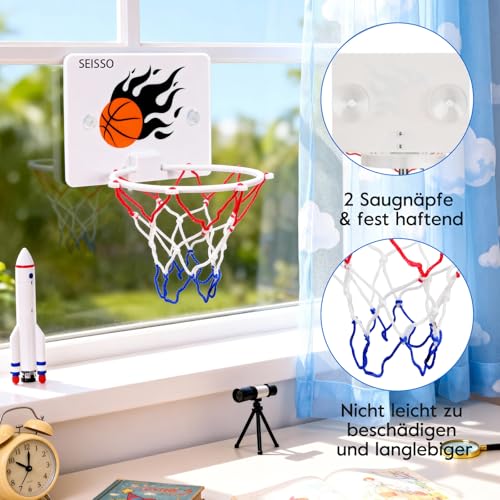 SEISSO Indoor Mini Basketball Hoop for Kids, Wall Basketball Hoop for Bathroom Office, Suction Cup Basketball for Kids Boys Girls Suction Cup Basketball Toy Lovers