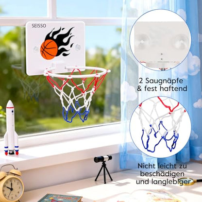 SEISSO Indoor Mini Basketball Hoop for Kids, Wall Basketball Hoop for Bathroom Office, Suction Cup Basketball for Kids Boys Girls Suction Cup Basketball Toy Lovers