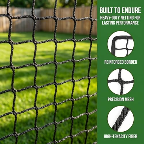 Baseball Softball Backstop Nets,Sports Net with 33ft Rope or Steel Hanging Kit, Nylon Nets Also for Basketball Soccer Lacrosse Hockey. - size: 15x50 feet