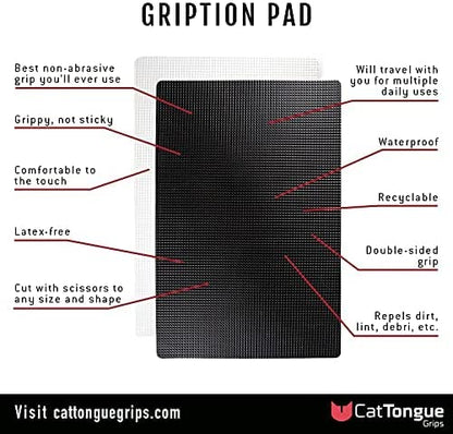 CATTONGUE GRIPS Non-Adhesive Anti-Slip Mat - Multi-Purpose Non-Slip Pad for Countertops, Desks, Tables & Workspaces - Ideal Desk Mat, Drawer Liner, Laptop Pad & More (Black & Clear, 8” x 12”) - color: Black & Clear