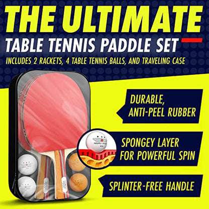 NIBIRU SPORT Professional Ping Pong Paddle Sets, 2 Paddle or 4 Paddle Table Tennis Set with Tournament Quality Balls and Carry Bag/Storage Case, Table Tennis Equipment & Ping Pong Accessories - size: 2 paddle set