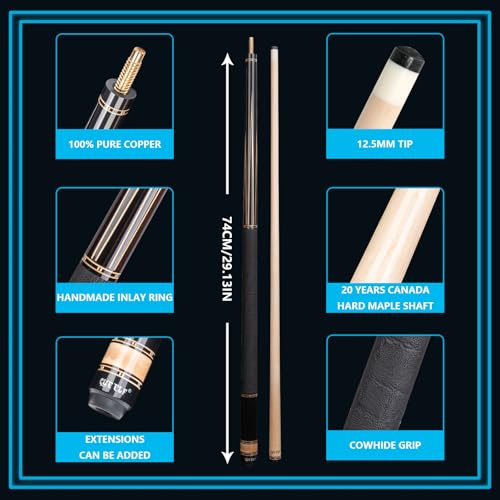 CUEELF Professional Pool Cue Stick – Handmade, Low Deflection | Solid Brass Joint Low Deflection Shaft 12.5mm Pro Tip & Inlay Ring Leather Non-Slip Wrap Precision Balanced - color: CJ-SH-05