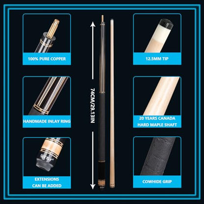 CUEELF Professional Pool Cue Stick – Handmade, Low Deflection | Solid Brass Joint Low Deflection Shaft 12.5mm Pro Tip & Inlay Ring Leather Non-Slip Wrap Precision Balanced - color: CJ-SH-05