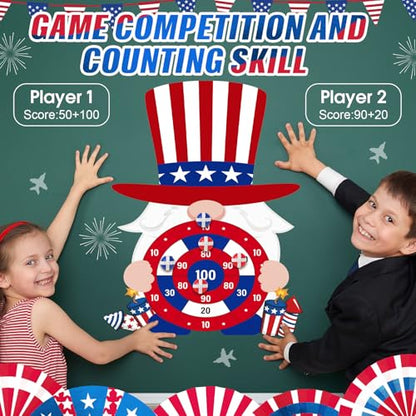 Seenelling 250 Anniversary Games Set 4th of July Patriotic Dart Board Games with 6 Sticky Ball Independence 1776-2026 American Day Party Favor for Red White and Blue Throwing Outdoor(Top Hat)