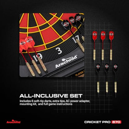 Arachnid Cricket Pro Tournament-Quality Electronic Dartboard up to 40 Games and 315 Variations (Including Popular Cricket Modes) - style: Pro 670