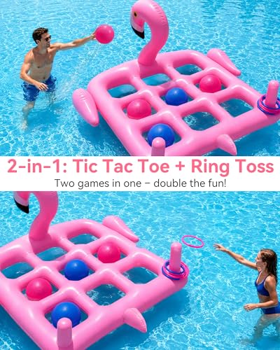 Utook Pool Party Toys Games Set -Giant Tic Tac Toe Pool Toy- 2-in-1 Inflatable Games -Thickened Leak-Proof PVC, Outdoor Water Toys for Toddlers Kids Age 4+, Use in Pool Beach Lawn