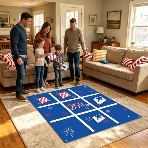 Independence Day Bean Bag Toss Game,250th Anniversary 4th of July Tic Tac Toe Game for Indoor Outdoor Yard Background Lawn Adults Family Night Activities 10 American Flag Stars Bean Bags - color: Independence Day